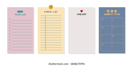 Hand drawn vector set of paper sheet, pack of paper, sticky note, notepad page.