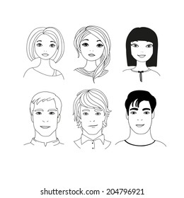 Hand drawn vector set of people faces.