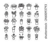 hand drawn vector set of plant in pot illustration