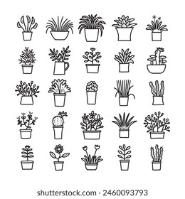 hand drawn vector set of plant in pot illustration