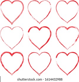 Hand drawn vector set with red heart shaped frames and borders for Valentine's Day designs and greeting cards
