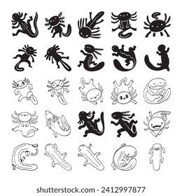 hand drawn vector set of salamander illustration.