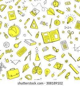Hand drawn vector set with school  equipment. Can be used for design.