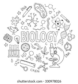 Hand drawn vector set with school  equipment. Can be used for design. Biology lesson