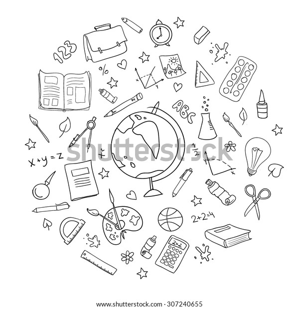 Hand Drawn Vector Set School Equipment Stock Vector (Royalty Free ...