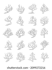 hand drawn vector set of side view tree isolated on white background.