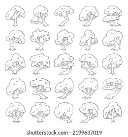 hand drawn vector set of side view tree isolated on white background