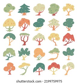 hand drawn vector set of side view tree isolated on white background