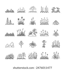 Vector dibujado a mano conjunto de vista lateral decoración de césped.