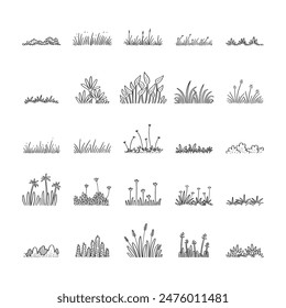 hand drawn vector set of side view grass decoration.