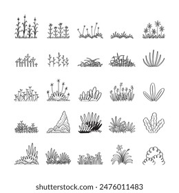 hand drawn vector set of side view grass decoration.