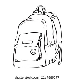 Hand drawn vector set of Sketch doodle backpacks. Line art drawing. School supplies. Casual Backpack, Vector illustration. Back to school theme.