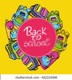 Hand drawn Vector Set of Sketch Doodle Backpacks. Casual Backpack, Fashion Backpack. Vector illustration. Back to school.