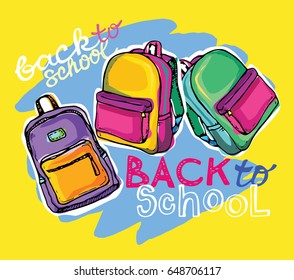 Hand drawn Vector Set of Sketch Doodle Backpacks. Casual Backpack, Fashion Backpack. Vector illustration. Back to school.