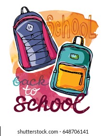 Hand drawn Vector Set of Sketch Doodle Backpacks. Casual Backpack, Fashion Backpack. Vector illustration. Back to school.