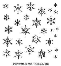 Hand drawn vector set of snowlakes. Winter elements in doodle style.