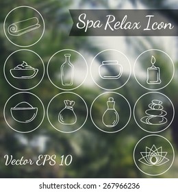 Hand drawn vector set of spa relaxation icon on blurry background