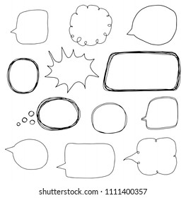 Hand drawn vector set with speech bubble outlines in doodle cartoon style