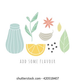 Hand drawn vector set with spices. Add some flavour illustration for kitchen 