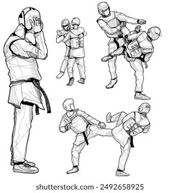 hand drawn vector set of taekwondo