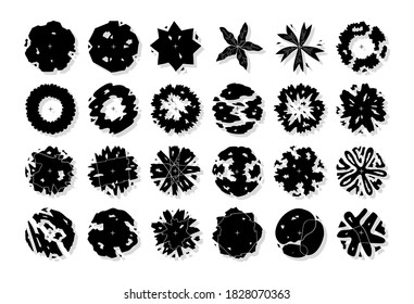 conjunto de vector dibujado a mano del árbol de vista superior aislado en fondo blanco.