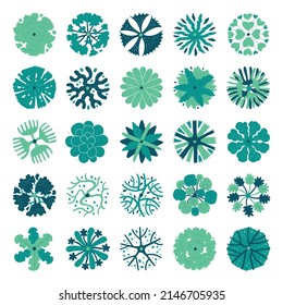 Hand drawn vector set of top view trees isolated on white background for landscape design or decoration.