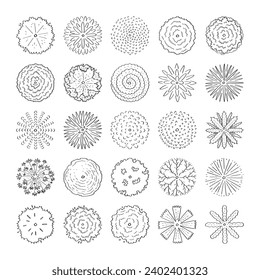 hand drawn vector set of top view tree illustration.