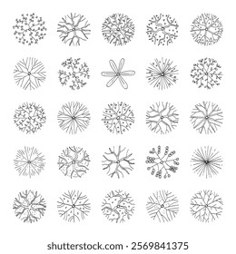 hand drawn vector set top view of tree illustration for landscape and architectural design isolated on white background.