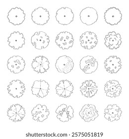 hand drawn vector set top view of tree illustration for landscape and architectural design isolated on white background.