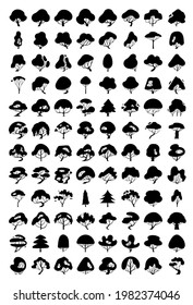 hand drawn vector set of tree side view isolated on white background.