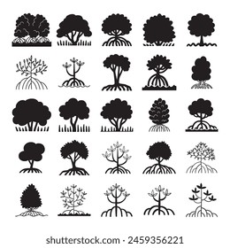 hand drawn vector set of tree in mangrove forest illustration isolated on white background.