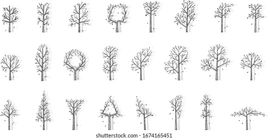 hand drawn vector set of trees.