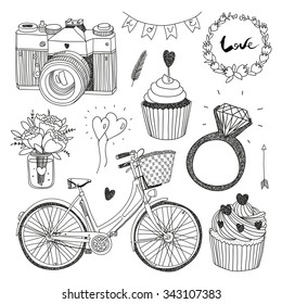 hand drawn vector set with various items