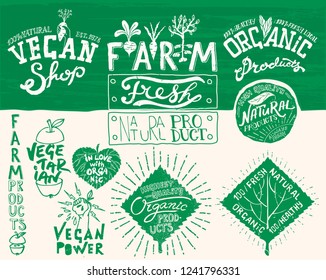 Hand Drawn Vector Set of Vintage Style Organic  Icons, Elements and Badges
