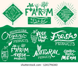 Hand Drawn Vector Set of Vintage Style Organic  Icons, Elements and Badges