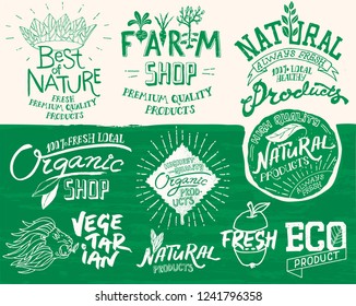 Hand Drawn Vector Set of Vintage Style Organic  Icons, Elements and Badges