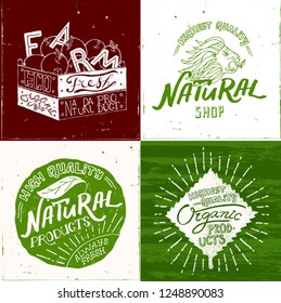 Hand Drawn Vector Set of Vintage Style Organic  Icons, Elements and Badges