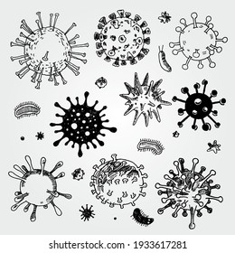 Hand Drawn Vector Set of Viruses Symbols