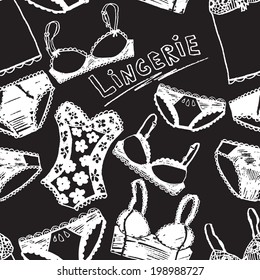 Hand drawn vector sexy lingerie.Seamless pattern. Vector illustration.