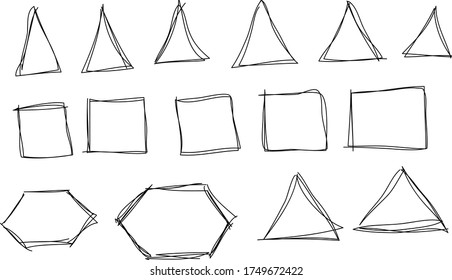 Hand Drawn vector Shapes, triangle, square, circle shapes vector. 