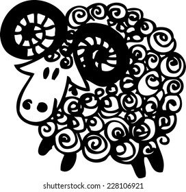 Hand drawn vector sheep. Illustration. Sign.