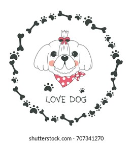  Hand drawn vector shih tzu dog cute cartoon design, Shisu dog vector illustration