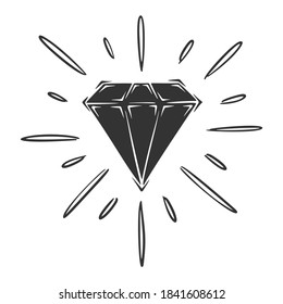 Hand drawn vector of shiny diamond, isolated on white background.