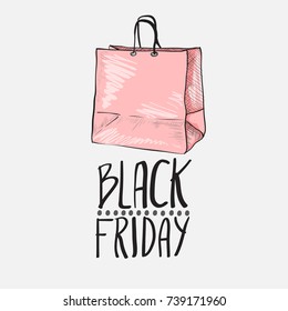 hand drawn vector shopping bag for Black Friday Sale