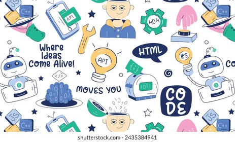 Hand drawn vector showing concepts of programming services, code errors, and development process 