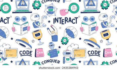 Hand drawn vector showing concepts of programming services, code errors, and development process 