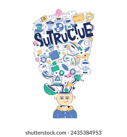 Hand drawn vector showing concepts of programming services, code errors, and development process 