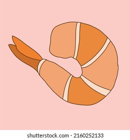 Vector dibujado a mano de camarón o camarón aislado en fondo rosa claro.