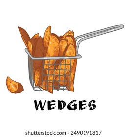 Hand drawn vector side view wedges. Crispy wedges with outline, fill, details in separate groups. This asset is ready to use and easy to edit. 