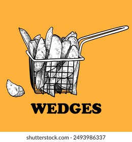 Hand drawn vector side view wedges. Tasty crispy wedges with black outline and white fill in separate groups. The middle wedges are merged. This asset is ready to use and easy to edit. 